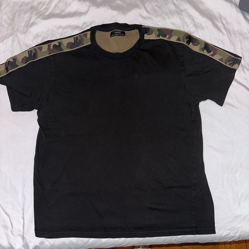Zara t shirt with camouflage shoulder stripes
